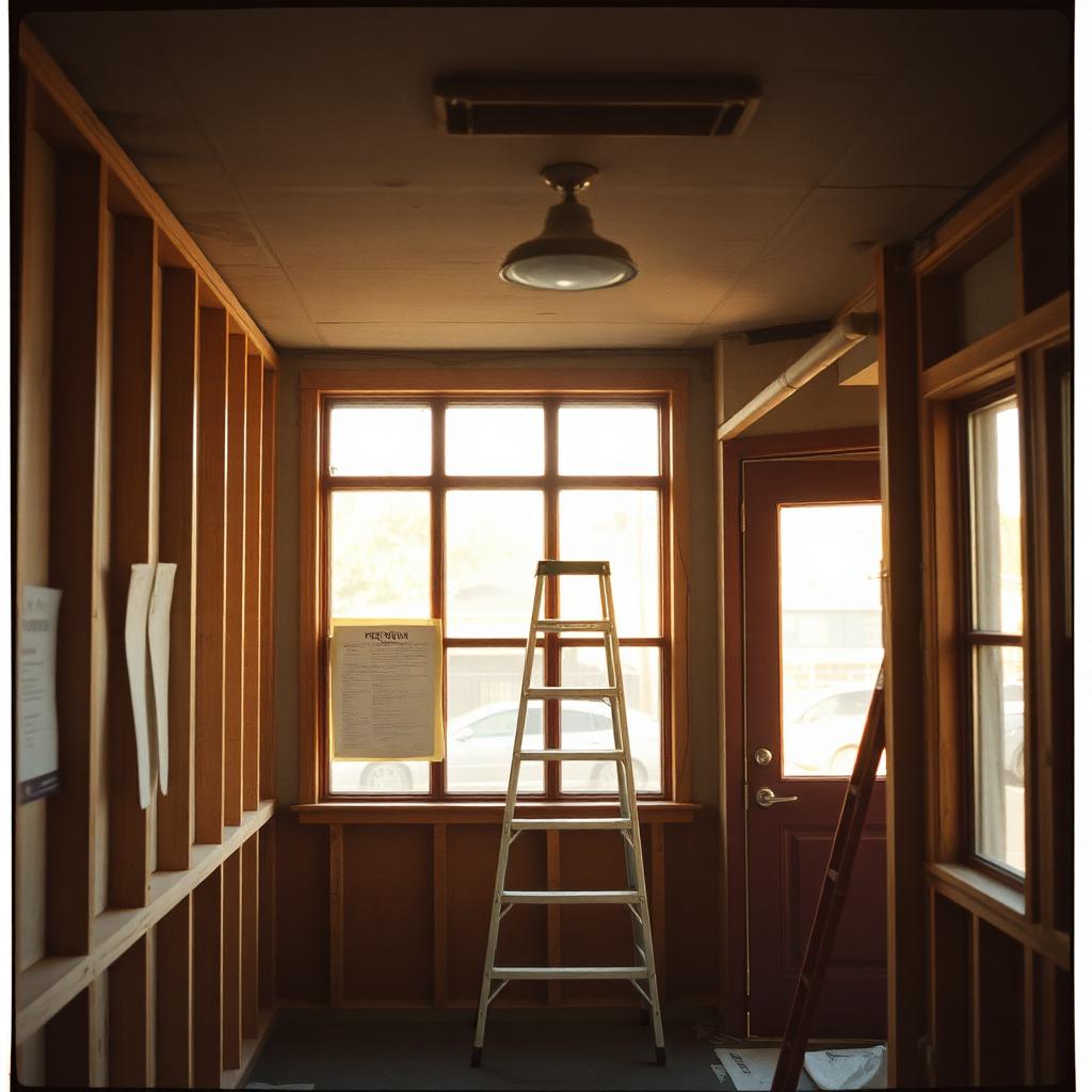Mid-build. Permits taped to the window, inspector on the way.